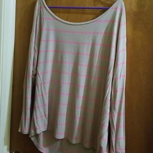 Tan with Pink horizontal stripe long sleeve tee